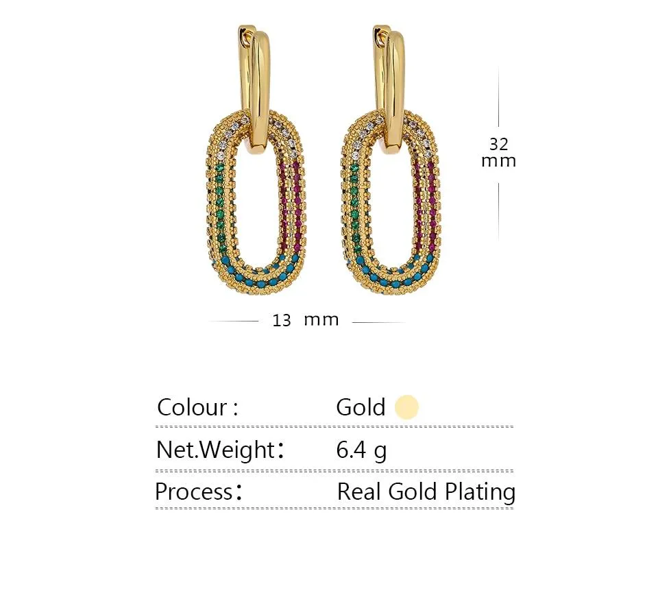 Paperclip Link Earrings with Crystals MultiColor