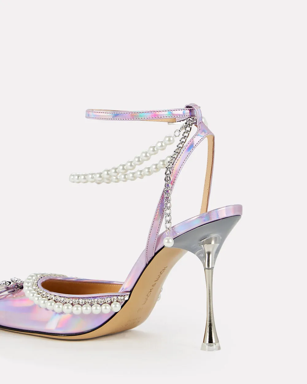 Pearl-Embellished Satin Bow-Heel Sandals