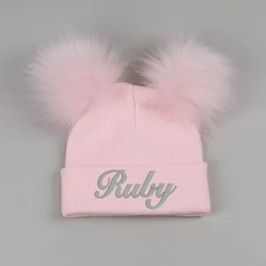 Personalised Toddler Pom Hat - Pastel Pink