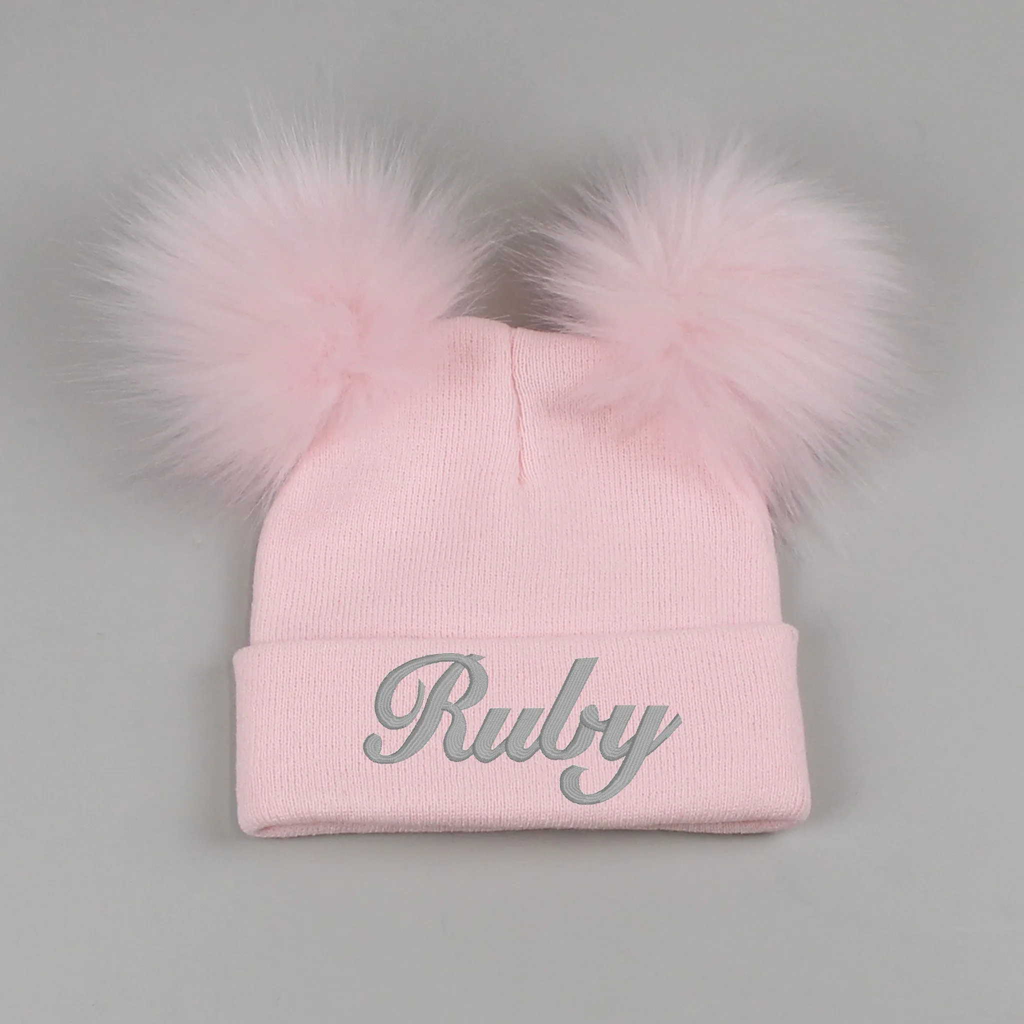 Personalised Toddler Pom Hat - Pastel Pink