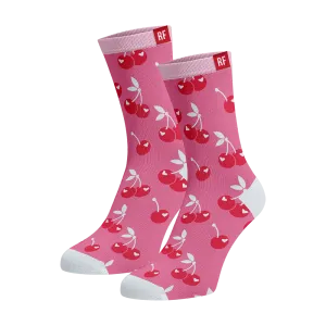 Pink Bamboo Socks with Red Cherry by Red Fraktion
