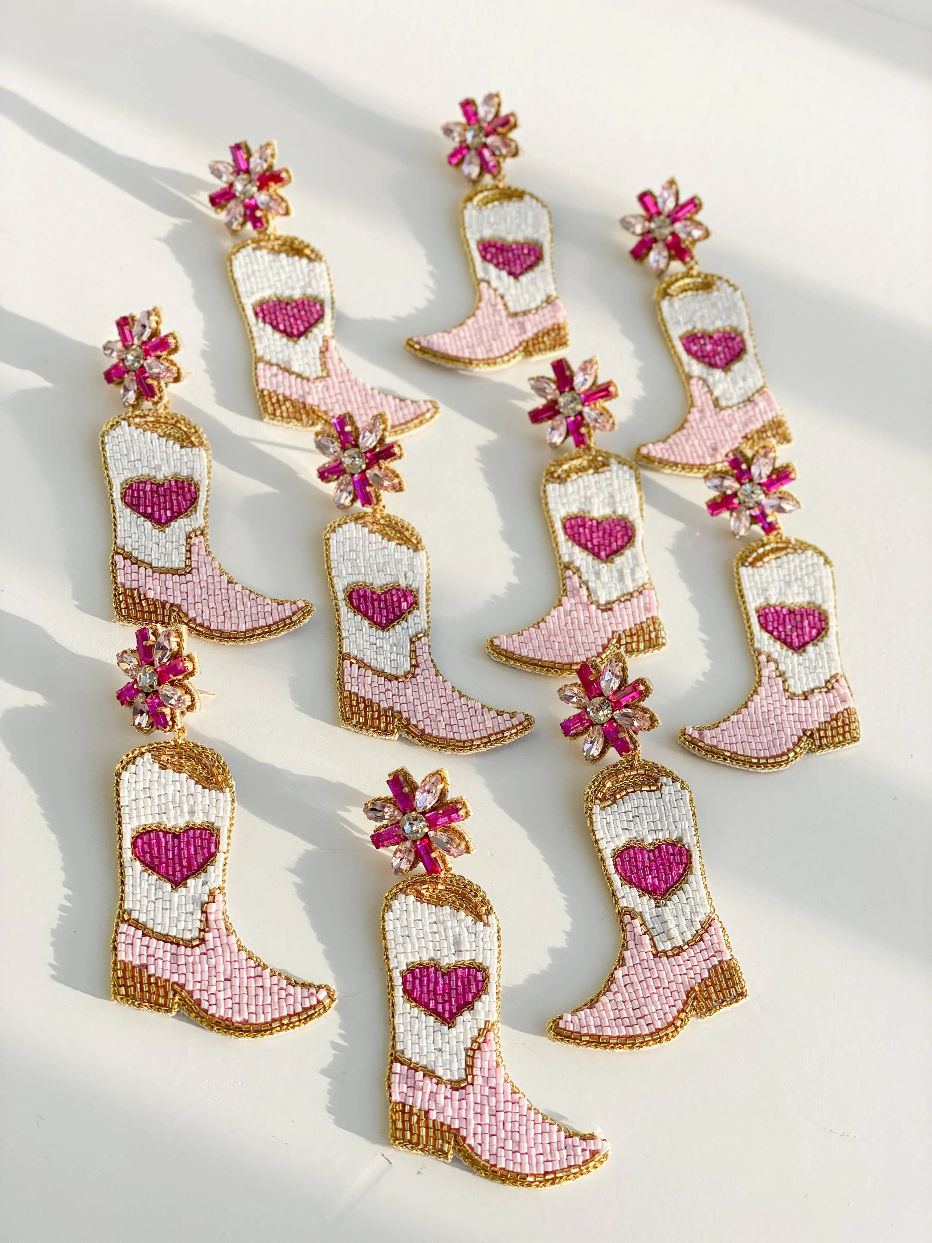 Pink Heart Cowboy Boot Earrings