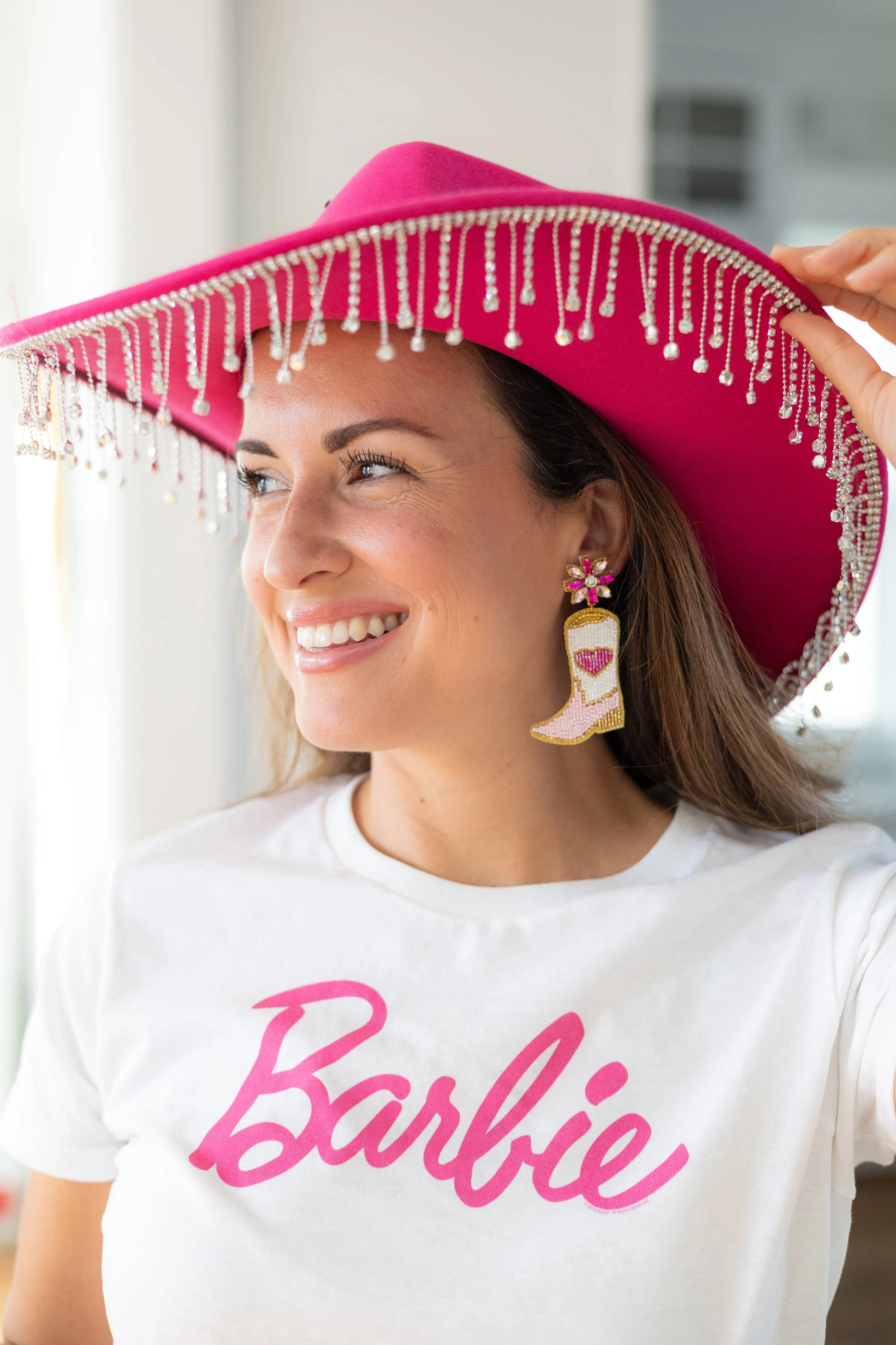 Pink Heart Cowboy Boot Earrings