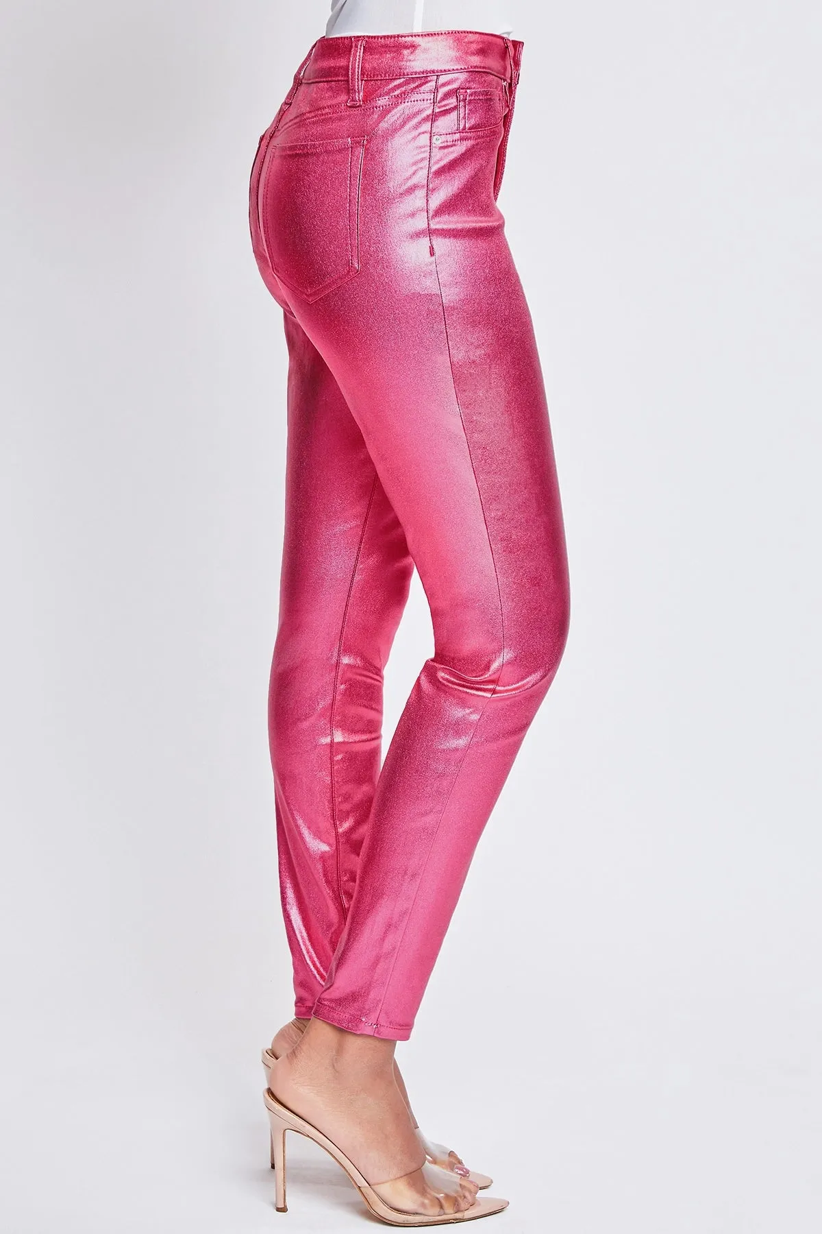 Pink High Rise Skinny Leg Metallic Pants