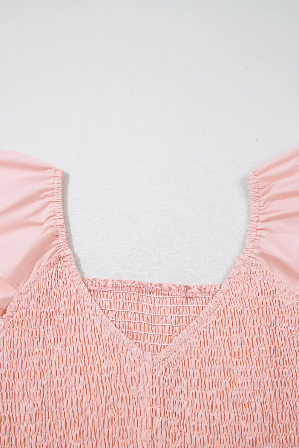 Pink V Neck Flutter Sleeve Smocked Bodice Maxi Dress