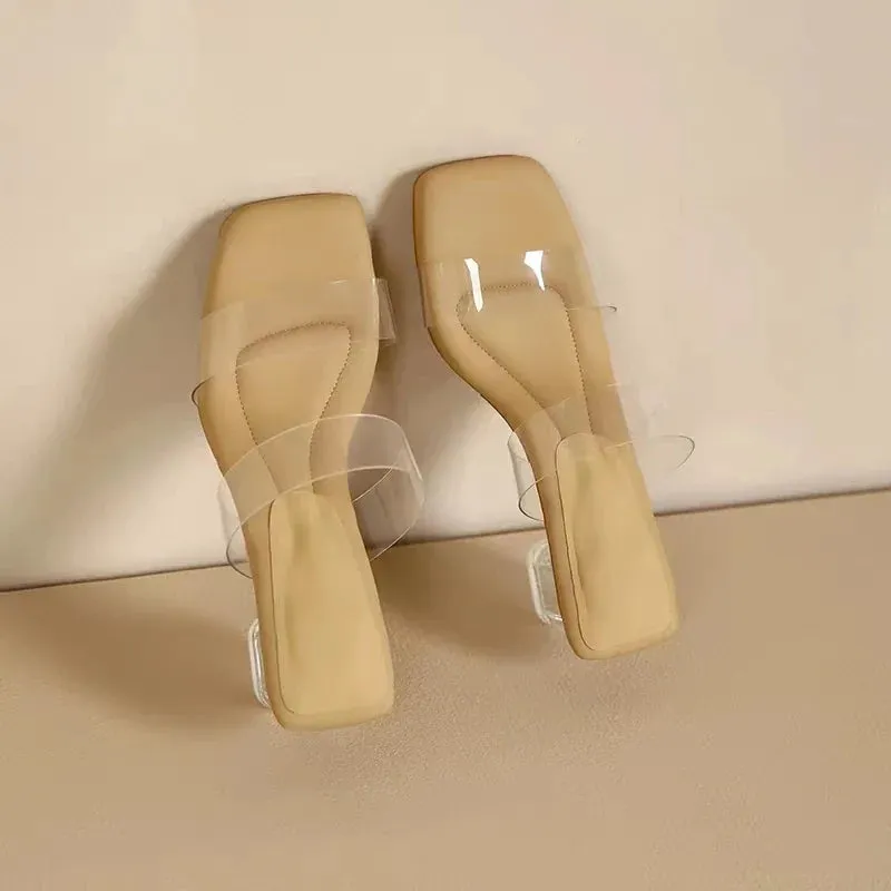 Platform Sandals for Women Fashion Transparent Pvc High Heel Clear Square Heels Slippers