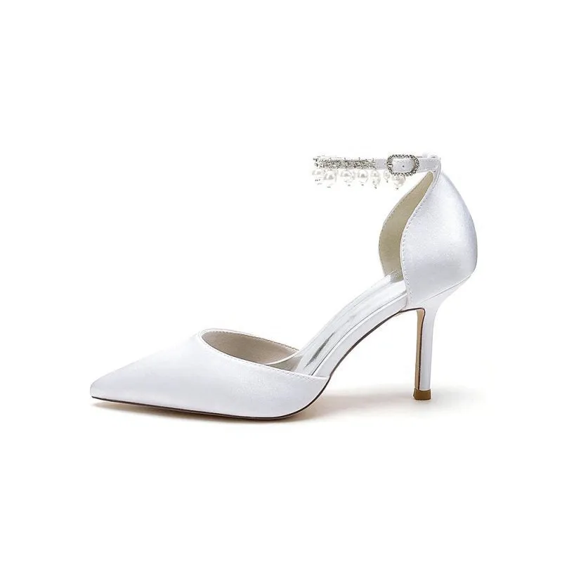 Pointed Toe Wedding Heels with Pearl Tassel