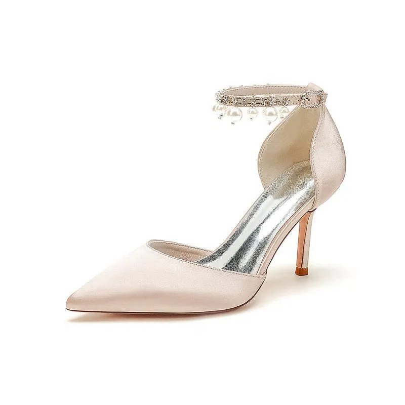 Pointed Toe Wedding Heels with Pearl Tassel
