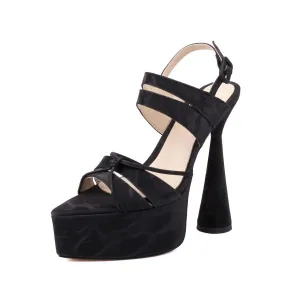 Pointy Toe Spool Heel Ankle Strap Sandals with Platform