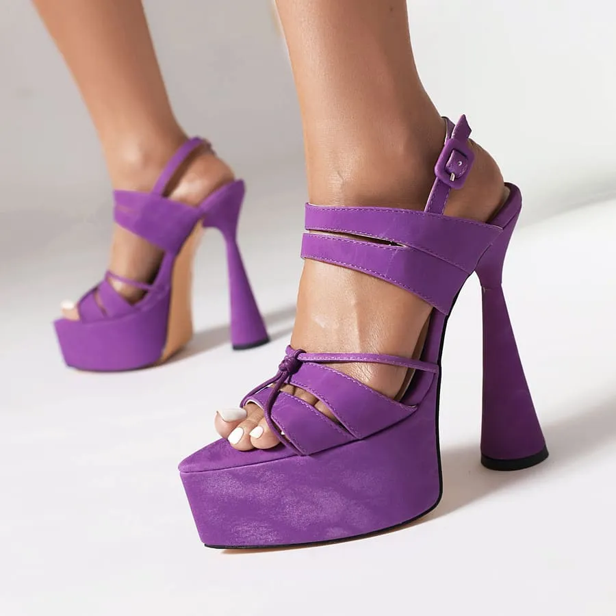 Pointy Toe Spool Heel Ankle Strap Sandals with Platform