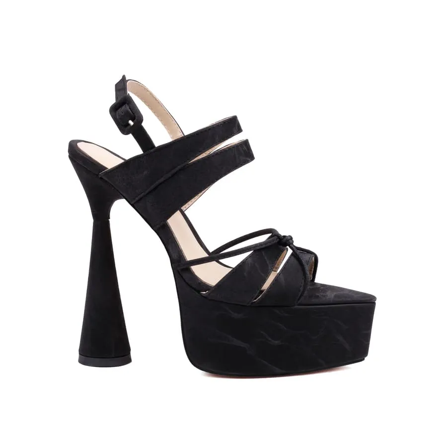 Pointy Toe Spool Heel Ankle Strap Sandals with Platform