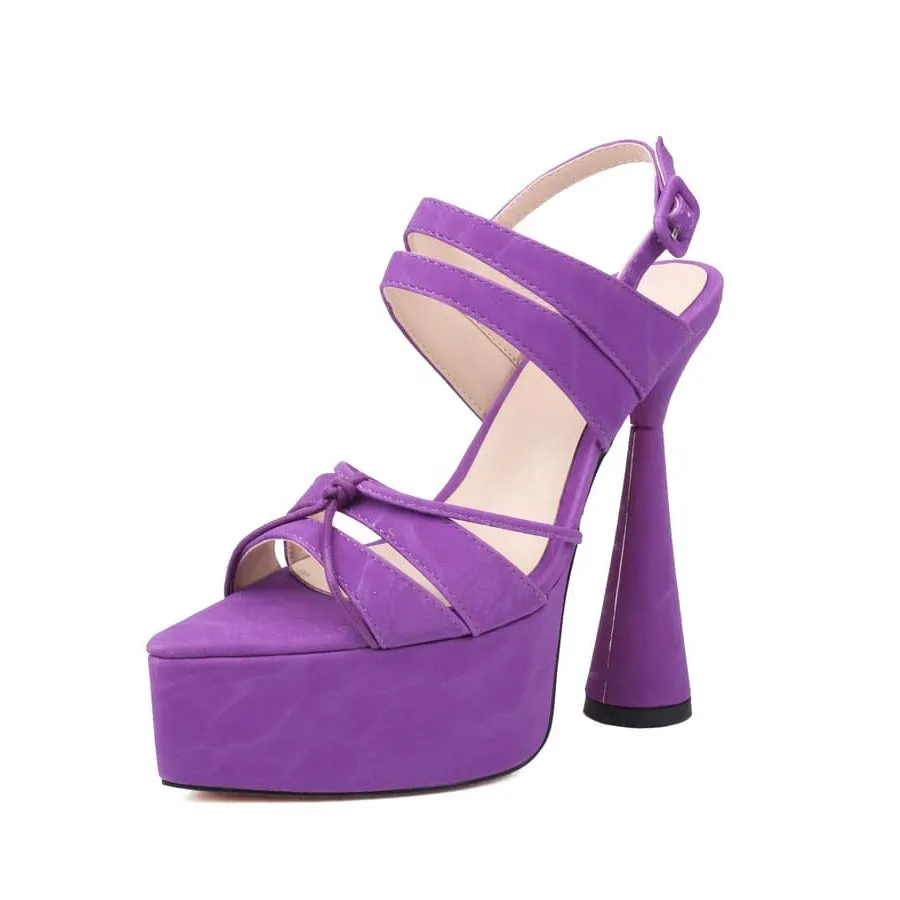 Pointy Toe Spool Heel Ankle Strap Sandals with Platform