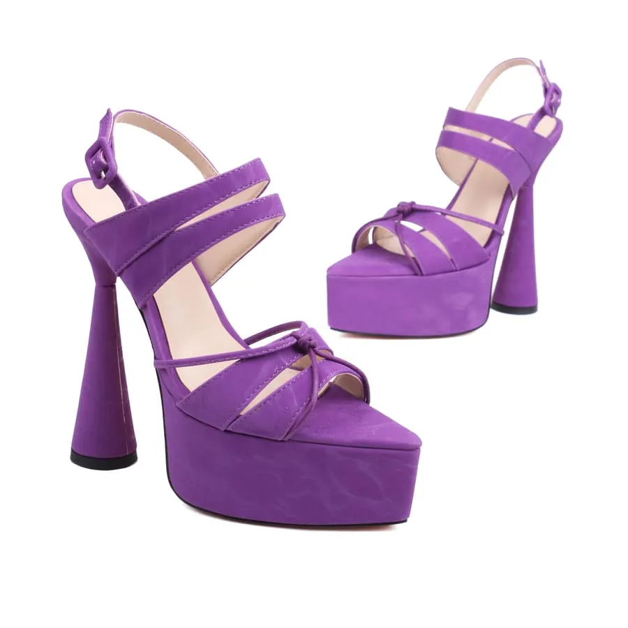 Pointy Toe Spool Heel Ankle Strap Sandals with Platform