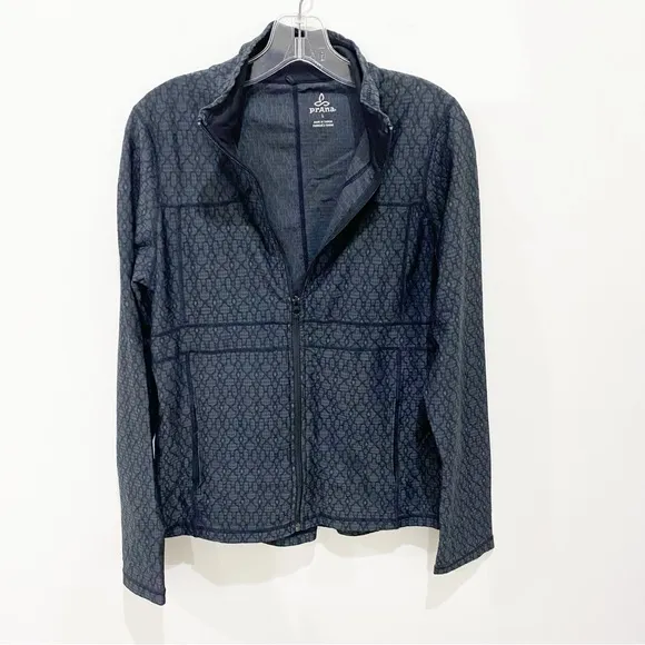 PRANA Black Jacquard Full-Zipper Jacket with Pockets Size Large