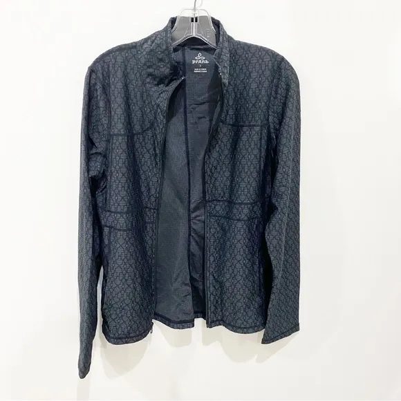 PRANA Black Jacquard Full-Zipper Jacket with Pockets Size Large