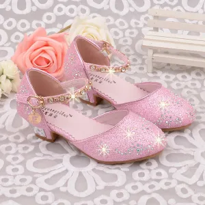 princess shoes Summer breathable sandals Rhinestone mid heel single shoes kids leather sandal Children shoe