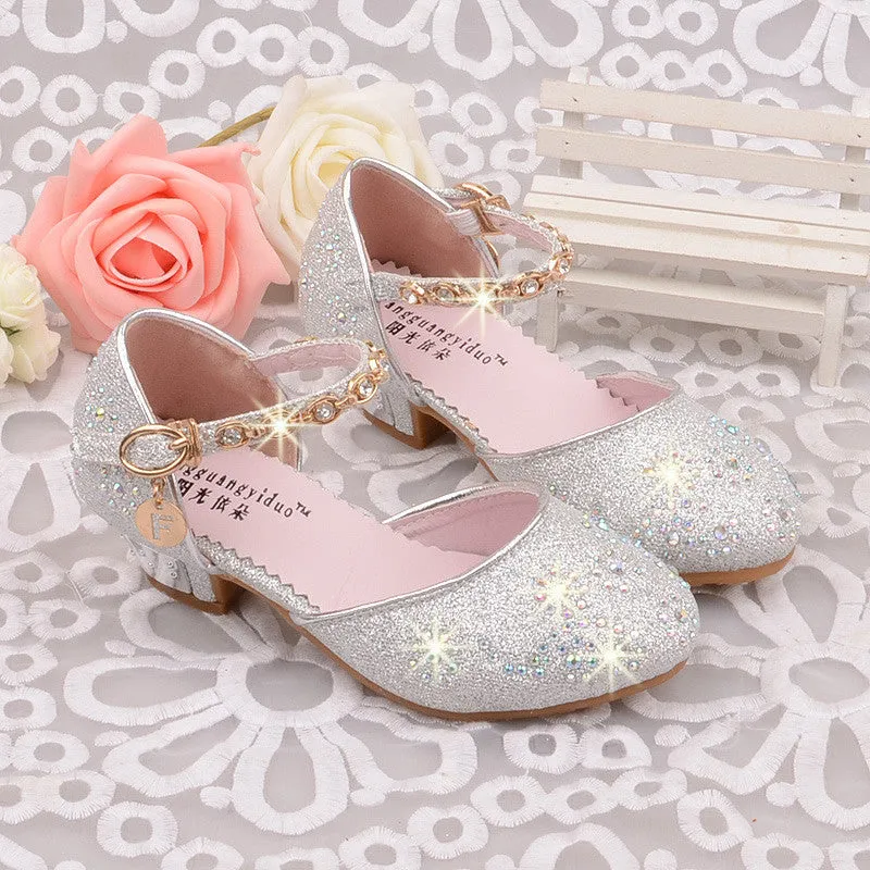 princess shoes Summer breathable sandals Rhinestone mid heel single shoes kids leather sandal Children shoe