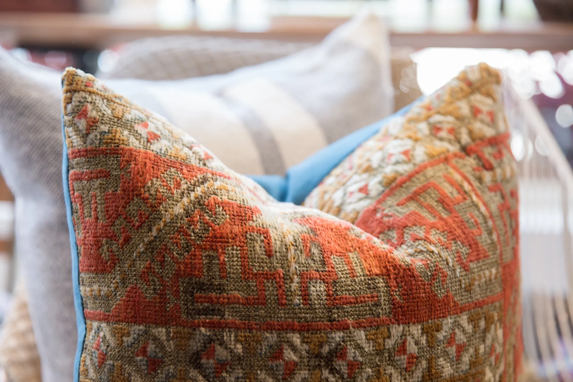Reclaimed Antique Belouch Rug Fragment Throw Pillow