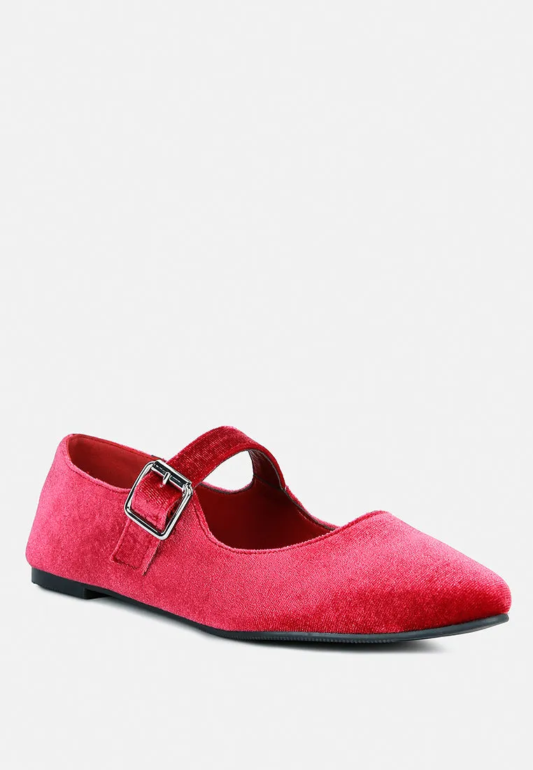 Red Velvet Mary Jane Flat Sandals