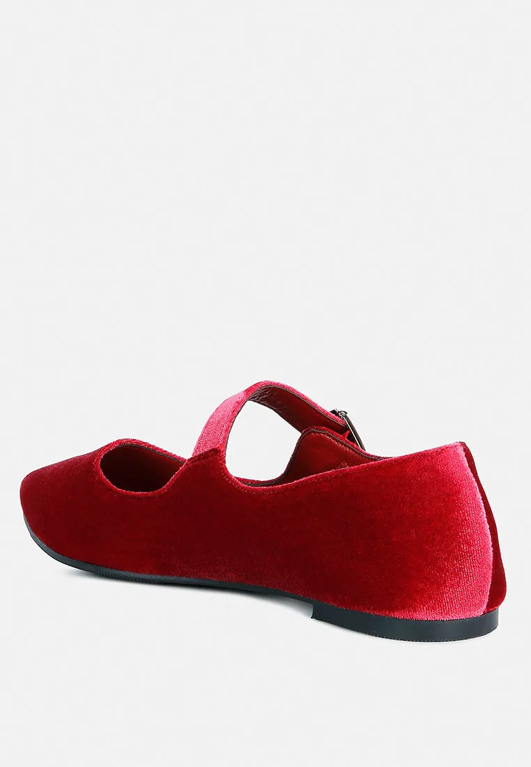 Red Velvet Mary Jane Flat Sandals