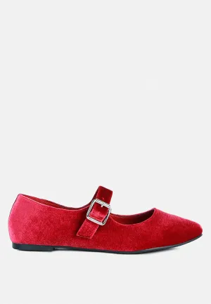 Red Velvet Mary Jane Flat Sandals
