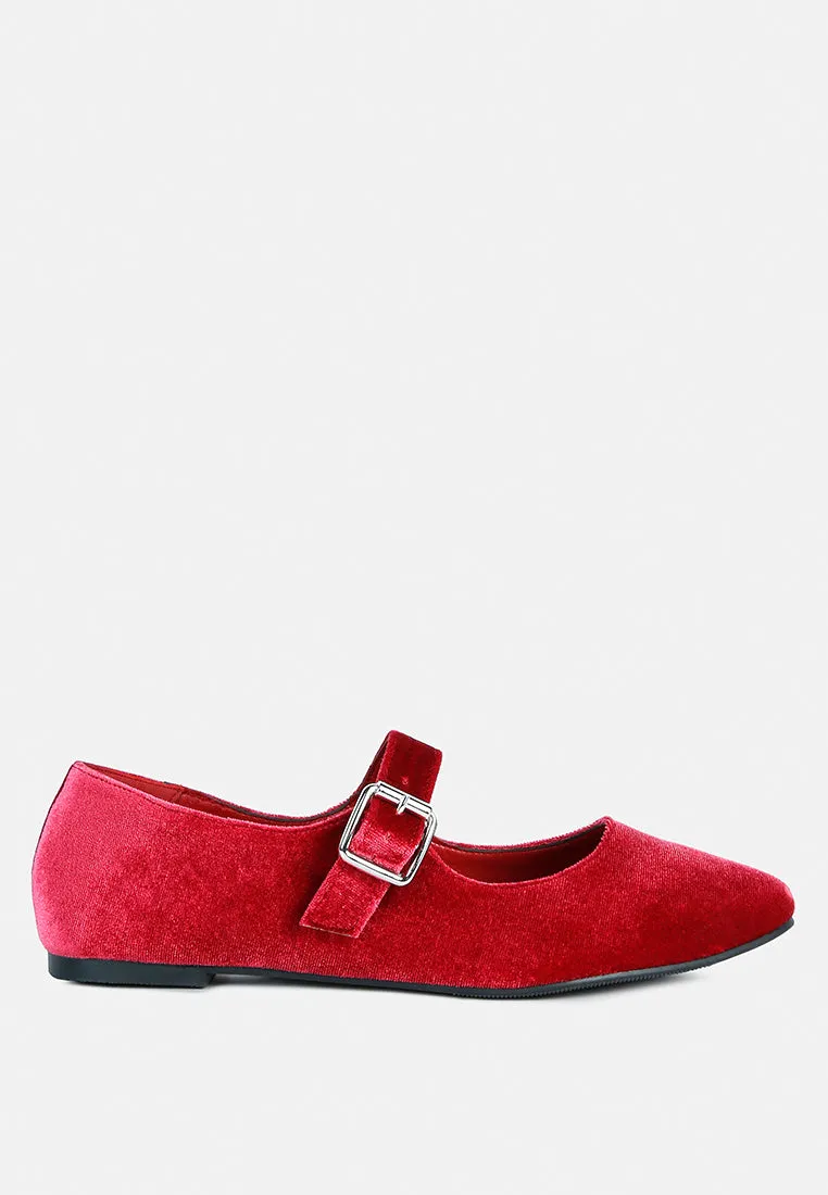 Red Velvet Mary Jane Flat Sandals