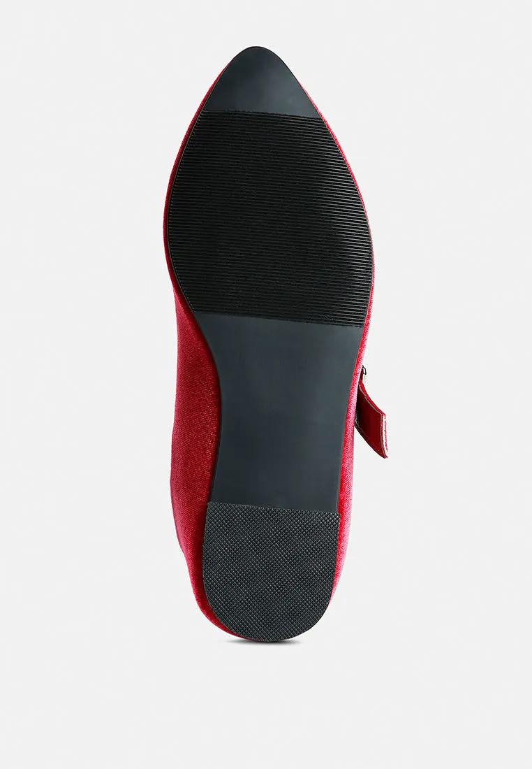 Red Velvet Mary Jane Flat Sandals