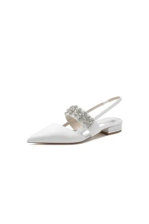 Rhinestone Pointed Toe Strap Buckle Glitter Low Heels
