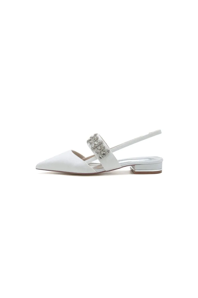 Rhinestone Pointed Toe Strap Buckle Glitter Low Heels