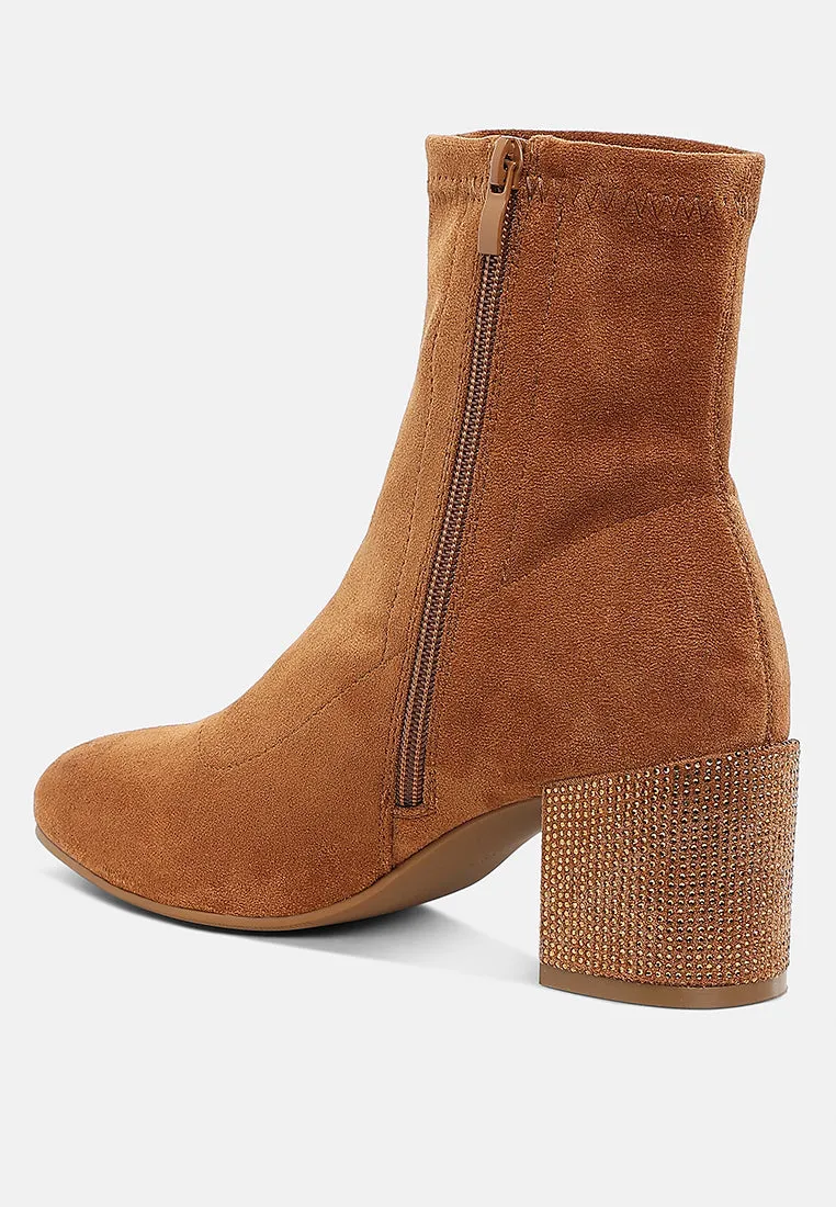 Rhinestones Embellished Block Heel Boots By RUW