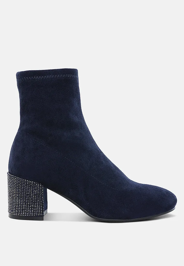Rhinestones Embellished Block Heel Boots By RUW