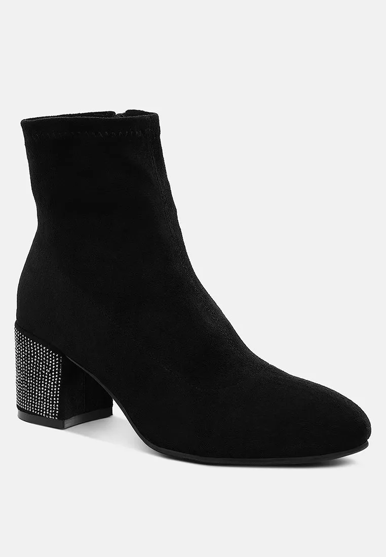 Rhinestones Embellished Block Heel Boots By RUW