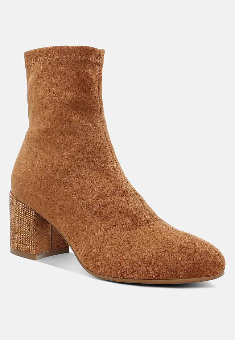 Rhinestones Embellished Block Heel Boots By RUW