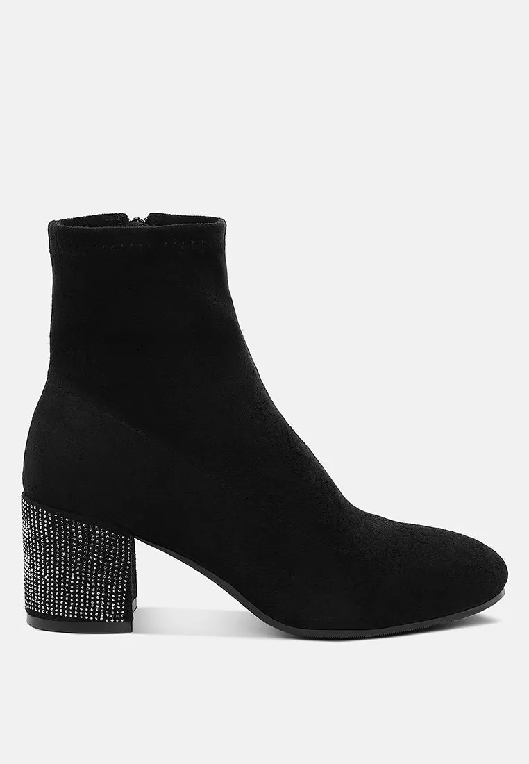 Rhinestones Embellished Block Heel Boots By RUW