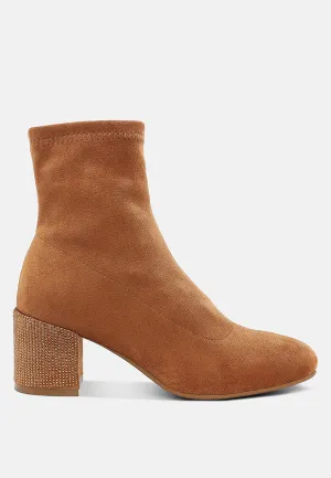 Rhinestones Embellished Block Heel Boots By RUW