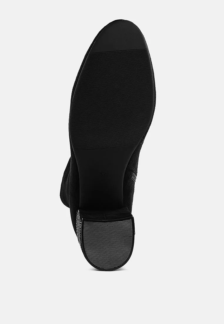 Rhinestones Embellished Block Heel Boots By RUW