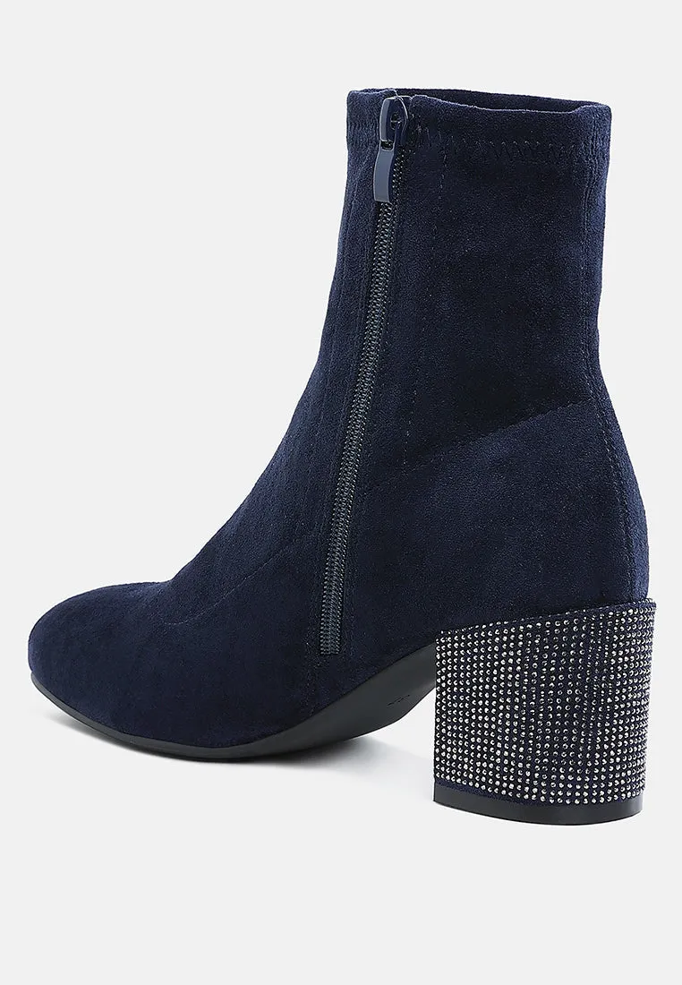 Rhinestones Embellished Block Heel Boots By RUW