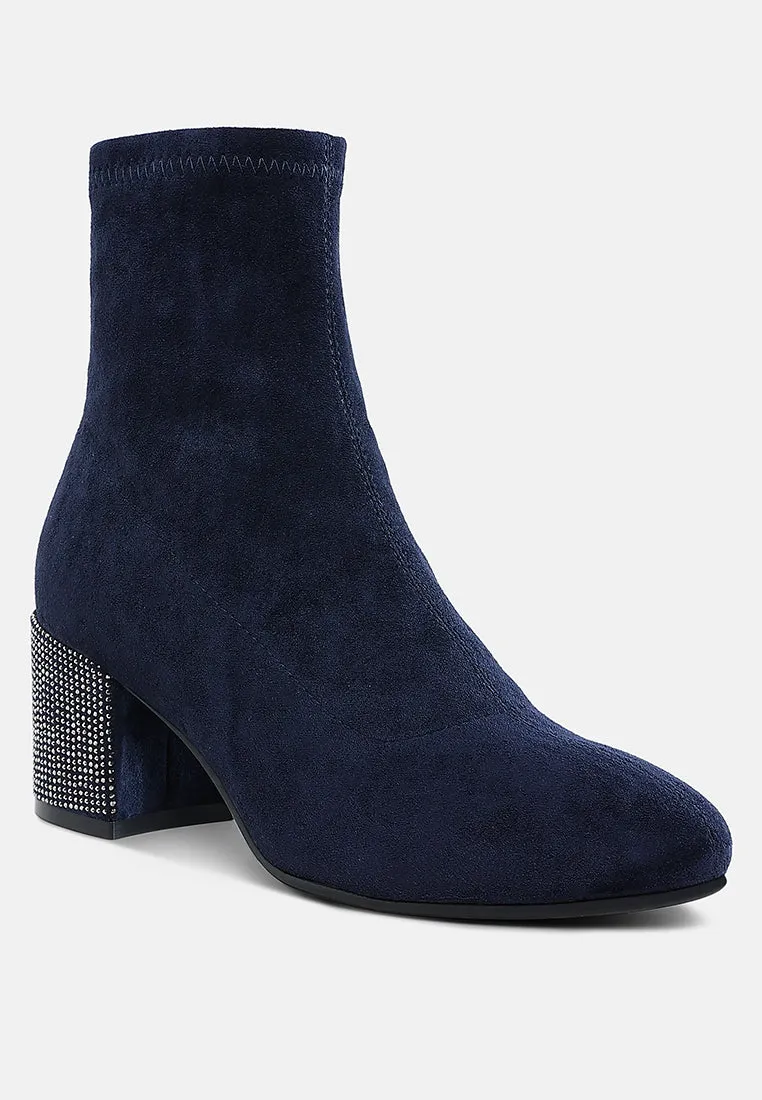 Rhinestones Embellished Block Heel Boots By RUW