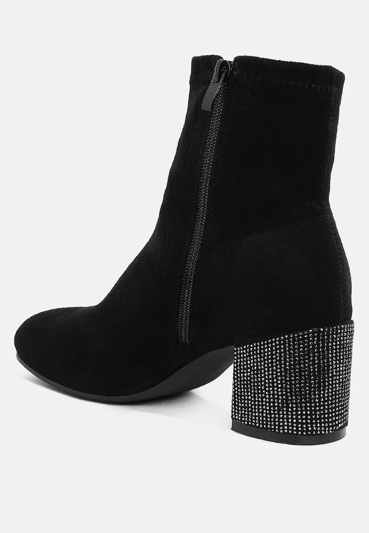 Rhinestones Embellished Block Heel Boots By RUW
