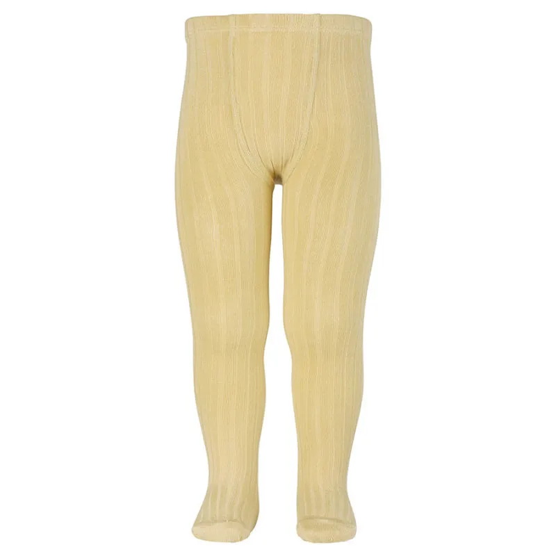 Ribbed Tights Pale Yellow