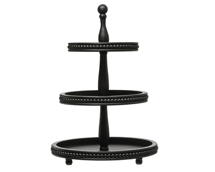 Round decorative black wood tiered tray