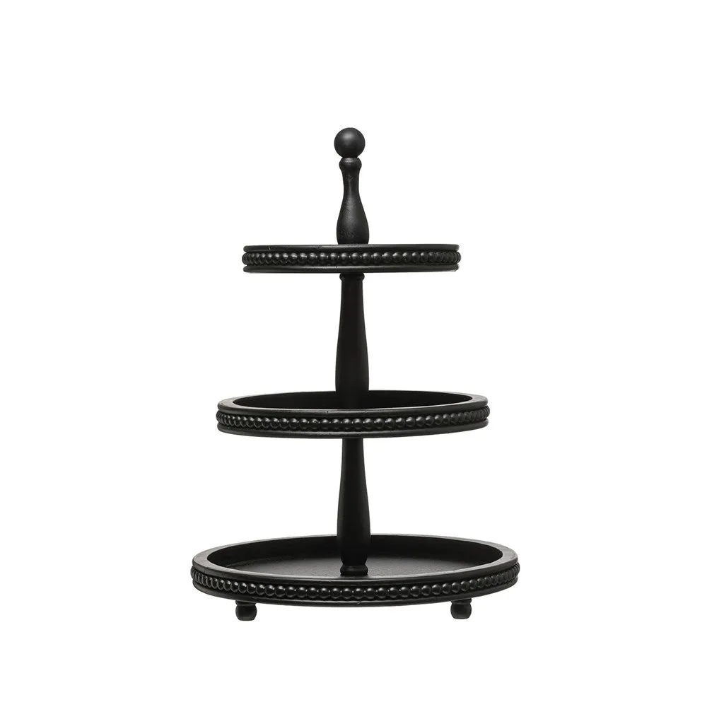 Round decorative black wood tiered tray