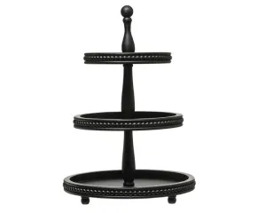 Round decorative black wood tiered tray