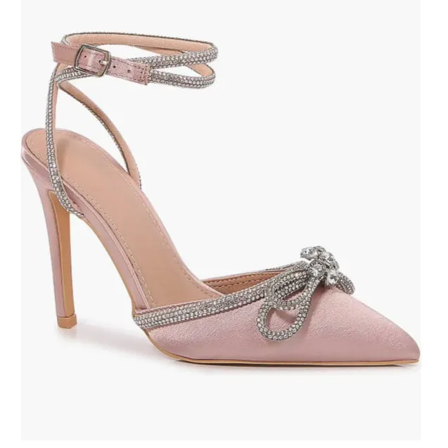 Ruby - Pointed Toe High Heels with Embellished Bow, Thin Stiletto & Lightly Padded Insole, Elegant for Evening Events