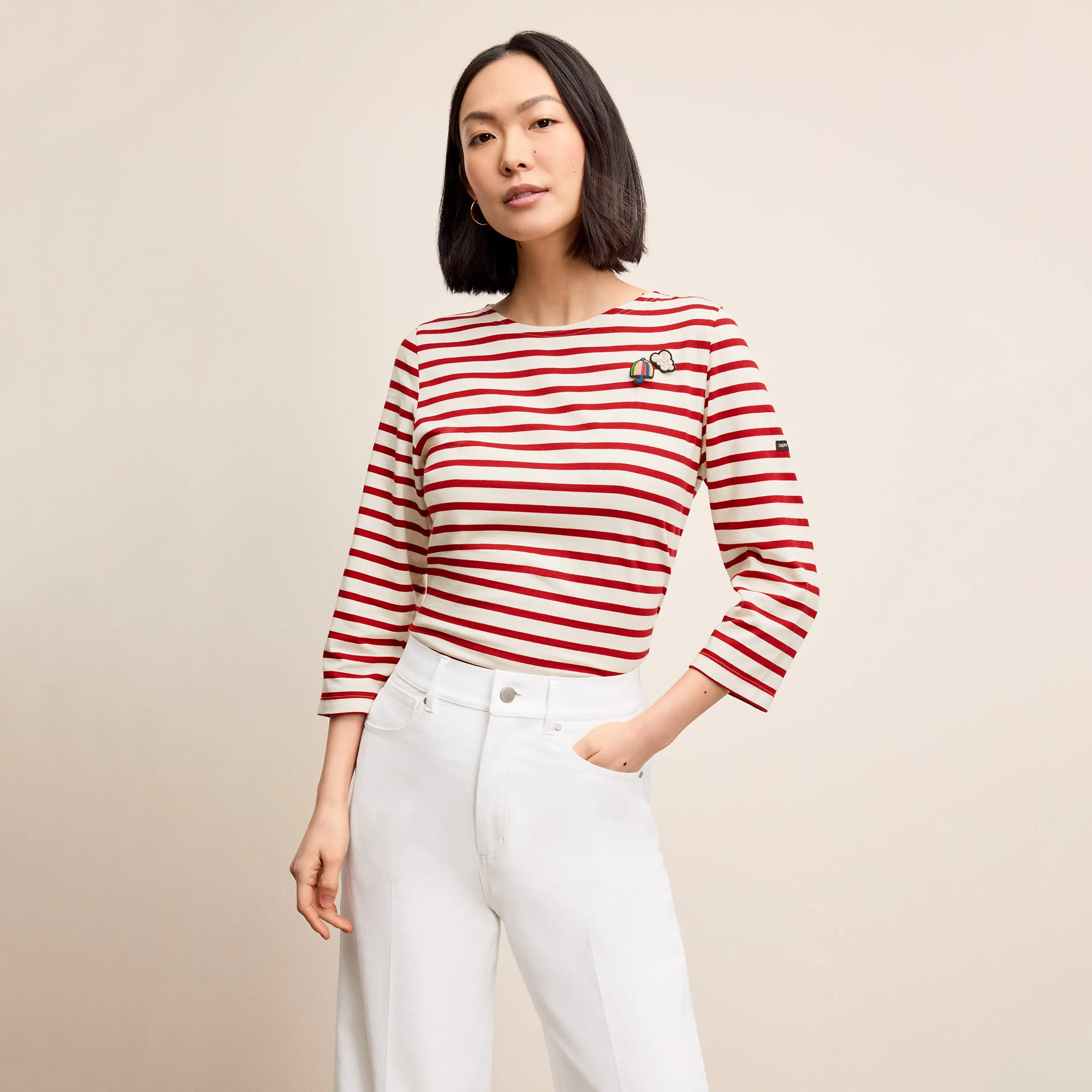 Saint James Galathee II 3/4 Sleeve - Jersey :: Ecru/Persan