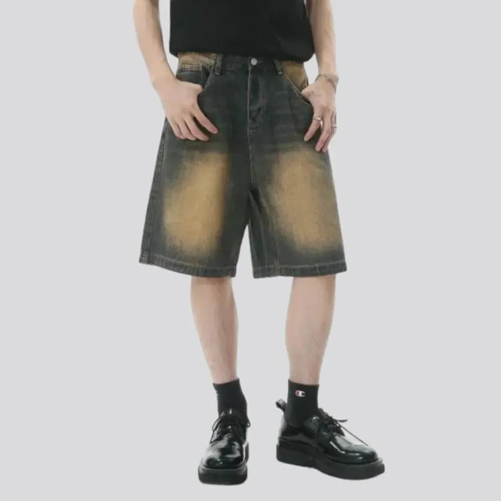 Sanded baggy jean shorts for men