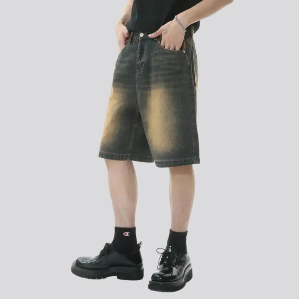 Sanded baggy jean shorts for men