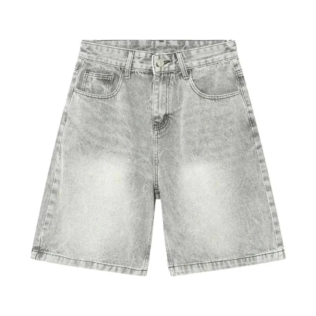 Sanded baggy jean shorts for men