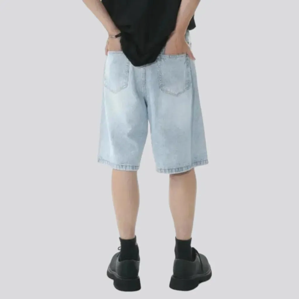 Sanded baggy jean shorts for men