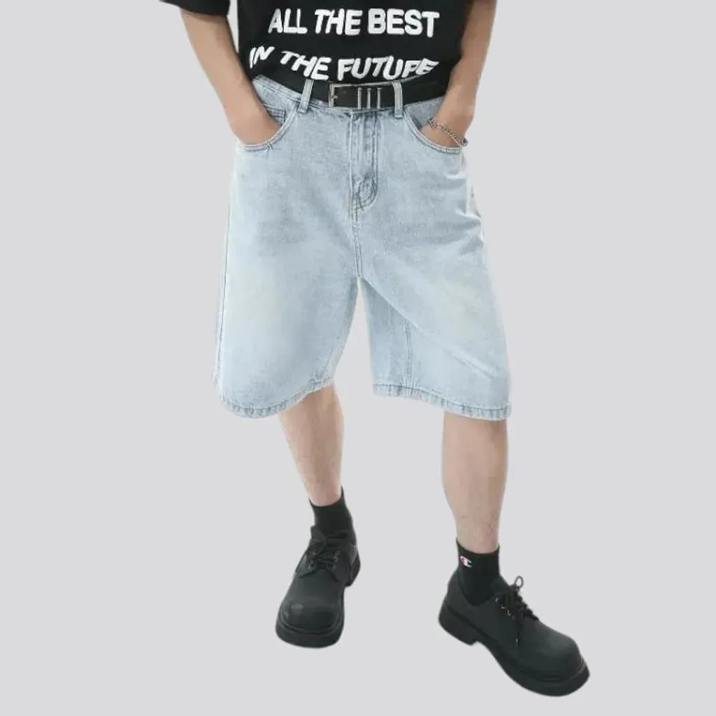 Sanded baggy jean shorts for men